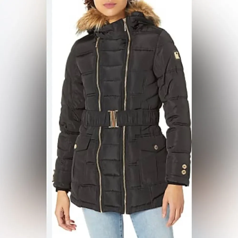 Rocawear Women's Plus Double-Zip Belted Hooded Puffer‎ Jacket Size 1X